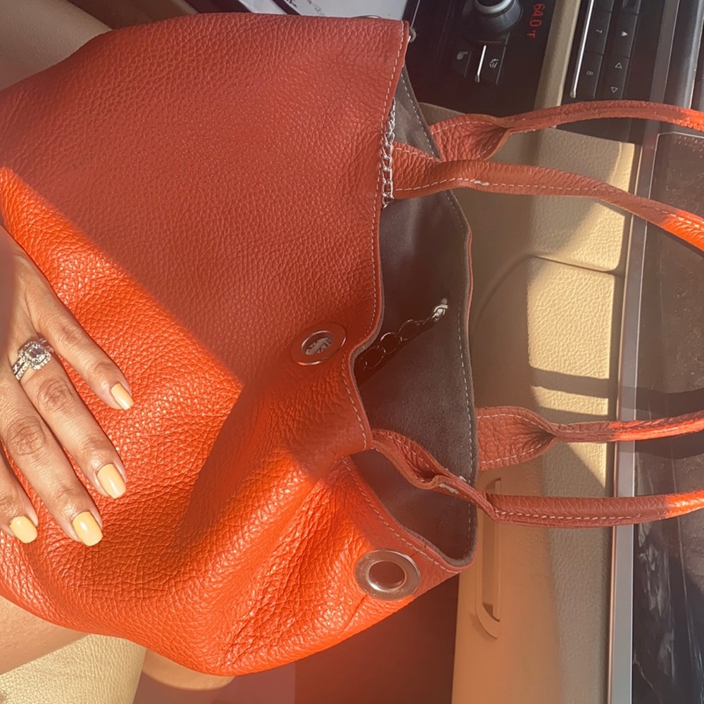 Leather orange small everyday bag